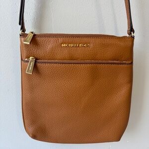 Michael Kors Small Camel North South Flat Crossbody Bag Gold Front Zipper